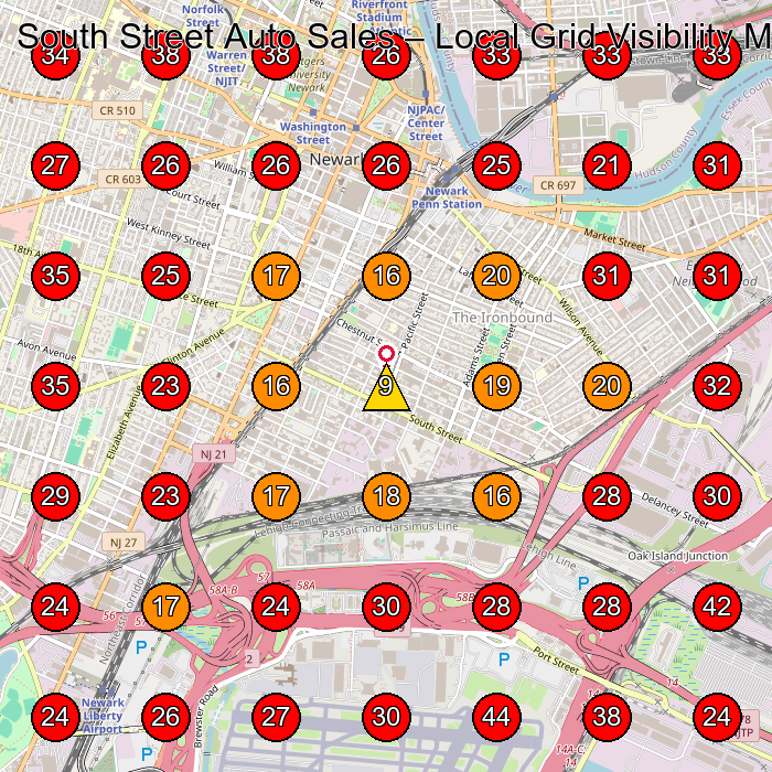 South Street Auto Sales GeoGrid visibility map for Used Car Dealer in Newark